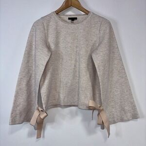 J.Crew Heathered Side Tie Bell Sleeve Sweatshirt Top Beige Ribbon Detail XS